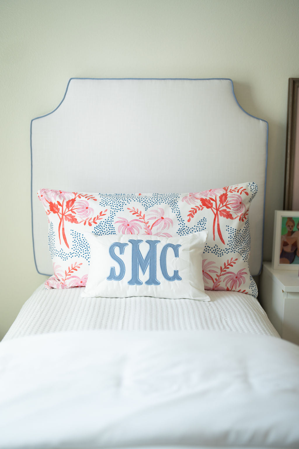 Light Blue Monogram Appliqué Pillow Cover