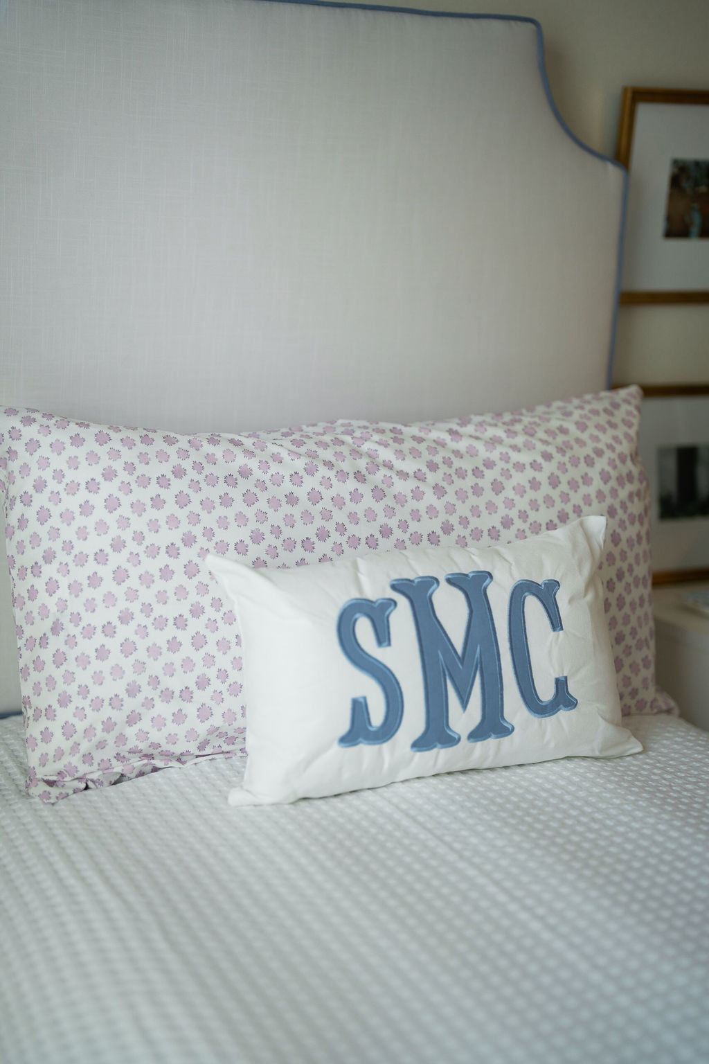 Light Blue Monogram Appliqué Pillow Cover