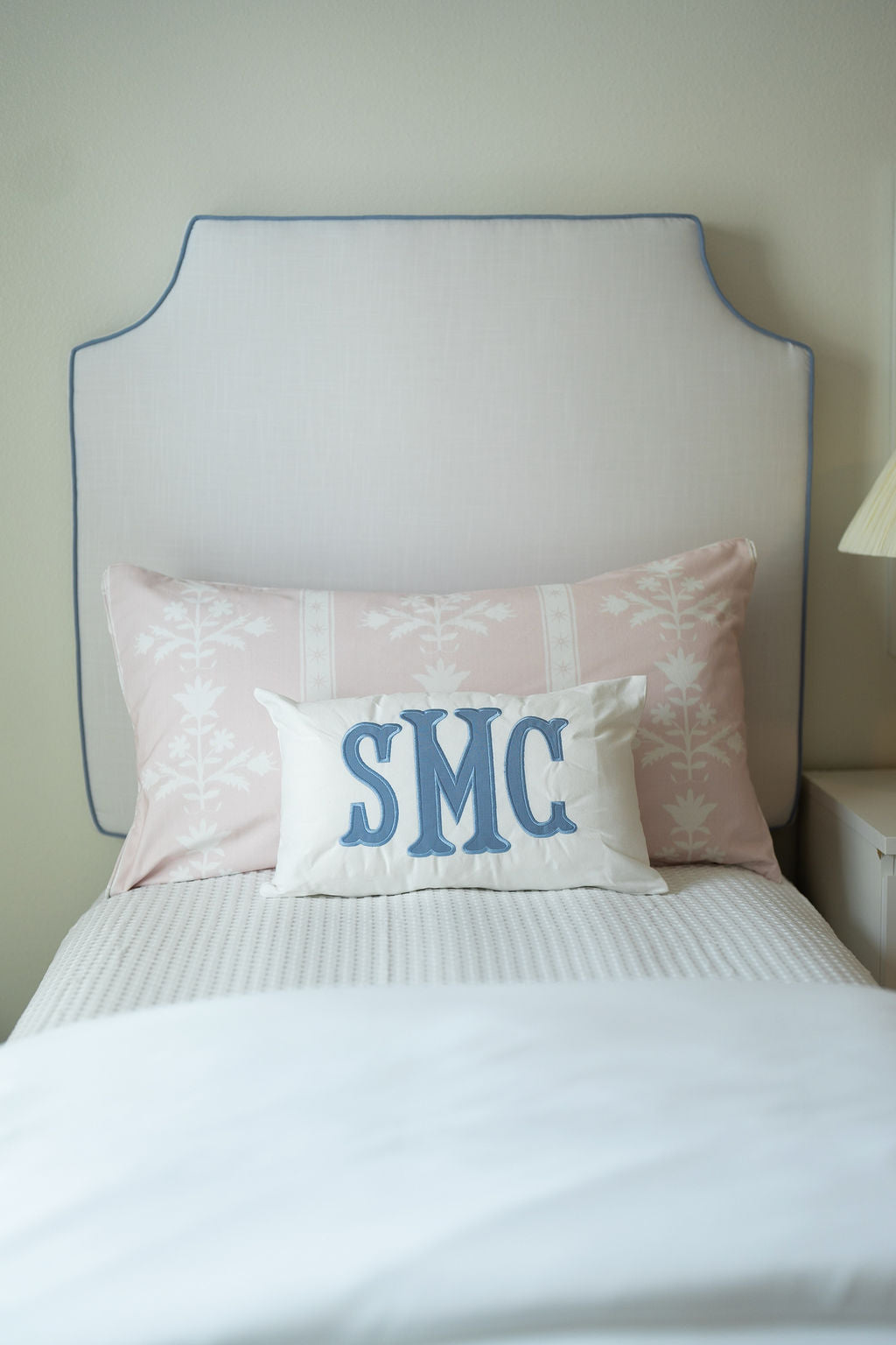 Light Blue Monogram Appliqué Pillow Cover