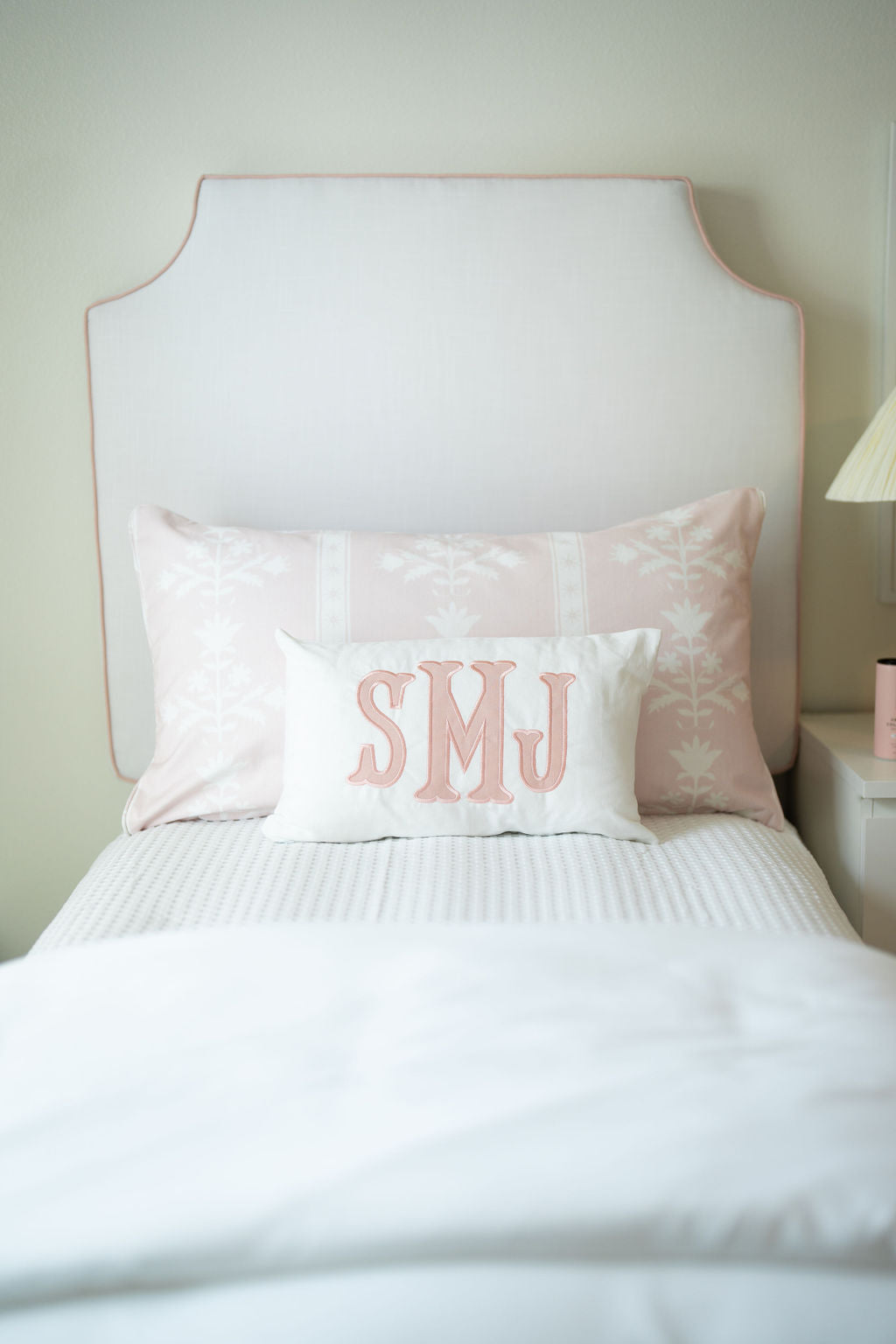 Pink Monogram Appliqué Pillow Cover