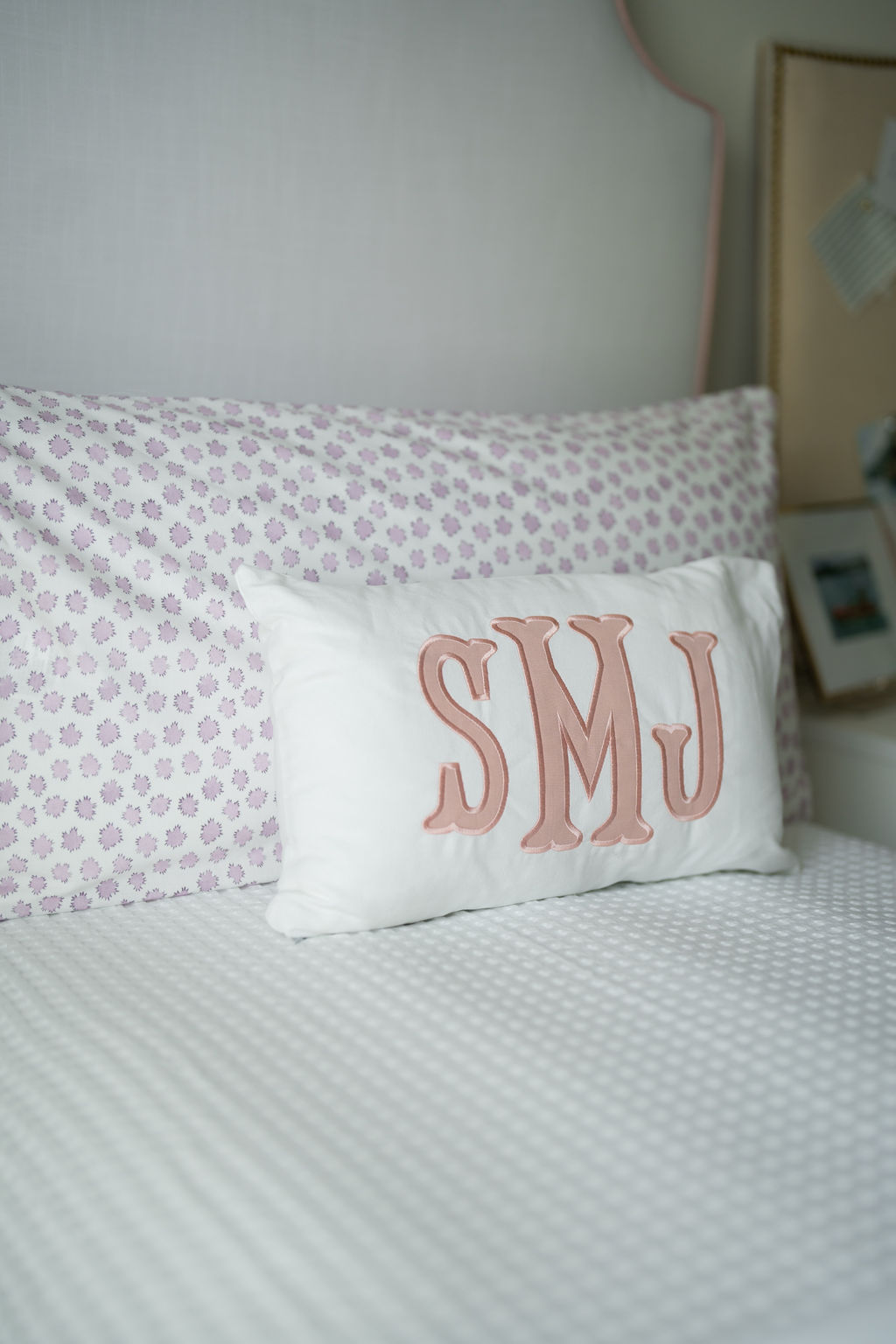 Pink Monogram Appliqué Pillow Cover