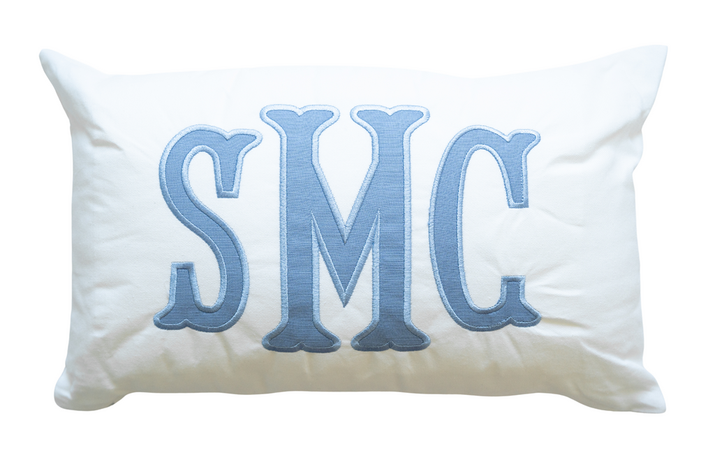 Light Blue Monogram Appliqué Pillow Cover